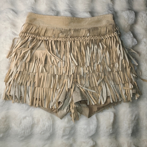 bebe Pants - Bebe Beige Skorts with Fringe Detailing